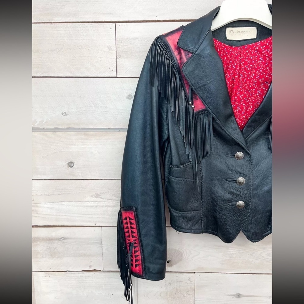 Handmade Wilderness Wayne Nashville Cowboy Leather Jacket Black Fringe sz S - Picture 6 of 12
